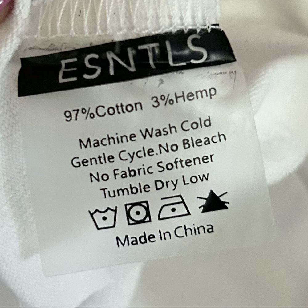 ESNTLS Cotton Hemp White Crew Neck Long Sleeve Relaxed Shirt Athleisure Men’s S - Picture 9 of 9